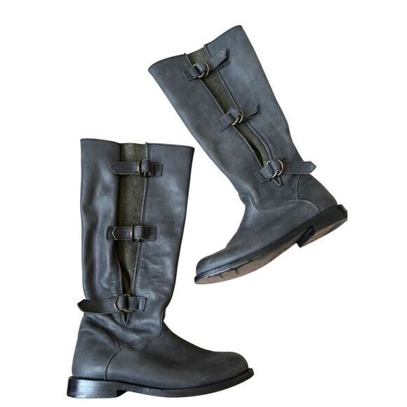 Anouk Leather Riding Boots size 8 Buckle Pull On Slouch Biker - Picture 1 of 10